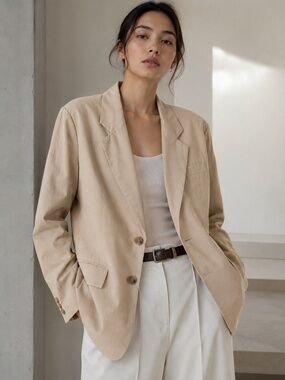 NWT Dunst Classic Beige Single-Breasted Blazer Cotton Blend Medium